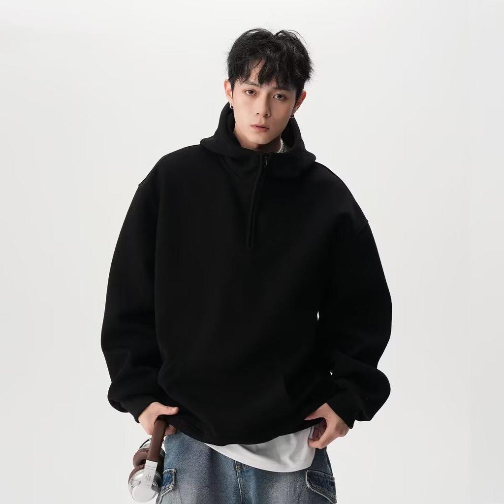 Unisex Heavyweight Half-Zip Hoodie: Trendy High-Street Design for Autumn/Winter
