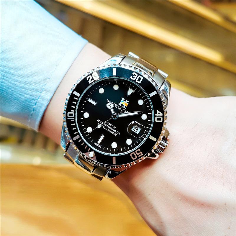 Автоматические механические часы с выемкой, полностью светящиеся, стальной браслет, мужские водонепроницаемые часы