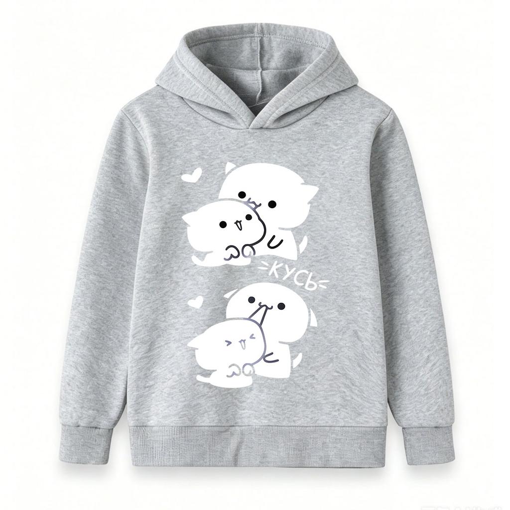 Kids Boys Girls Pullover Hoodie, Cute Anime Cat Bite Puppy Printed Casual Long Sleeve Hooded Sweatshirt, Soft Warm Tops for Toddler Daily Outfits Scho