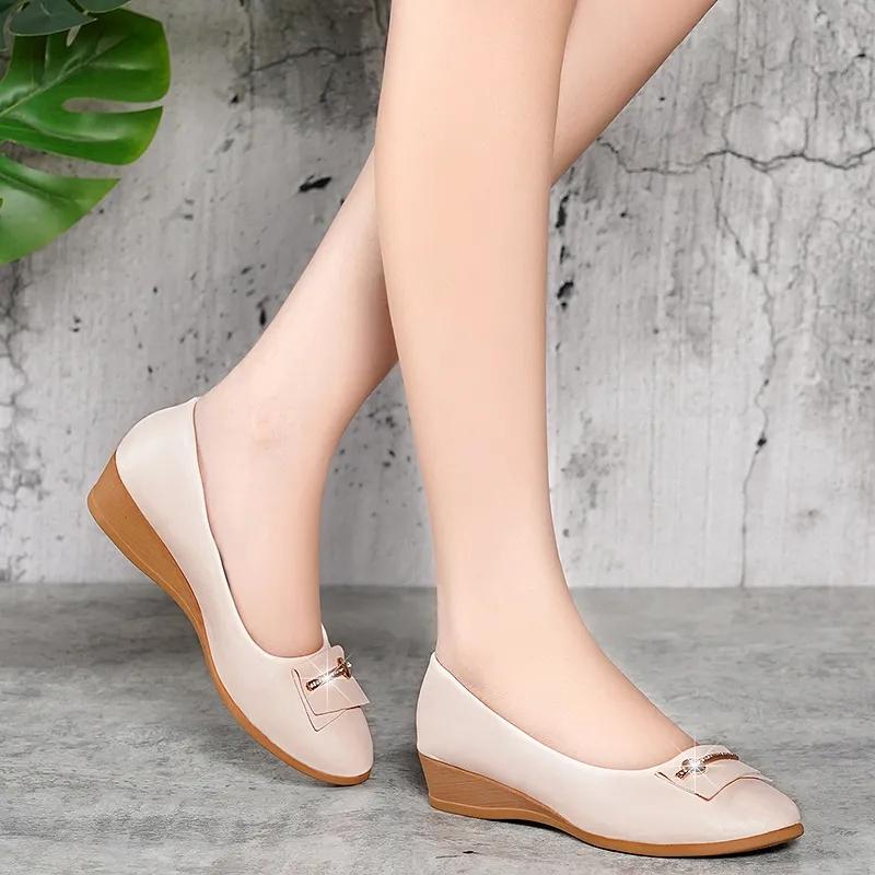 Single Shoes Leather Shoes Women's Flat Shoes Slope Heels Work Shoes Korean Women's Shoes Bean Shoes Women's Summer Shoes