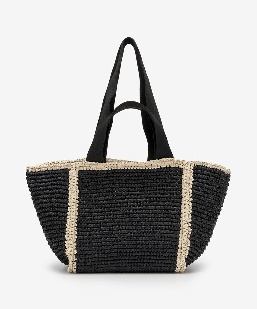 Marni Small Raffia Shopper Tote Bag - Black:Ivory:Black / Shmp0121L0P6769Zo762
