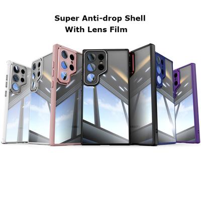 For Samsung Galaxy S24 S23 FE Plus Ultra Metal Armor Back Transparent Tempering Shell Full Cover With Lens Film Super Anti-drop Case Protector