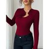 2025 Autumn and Winter New Fashion Hollow Simple Solid Color Versatile Women's Tops