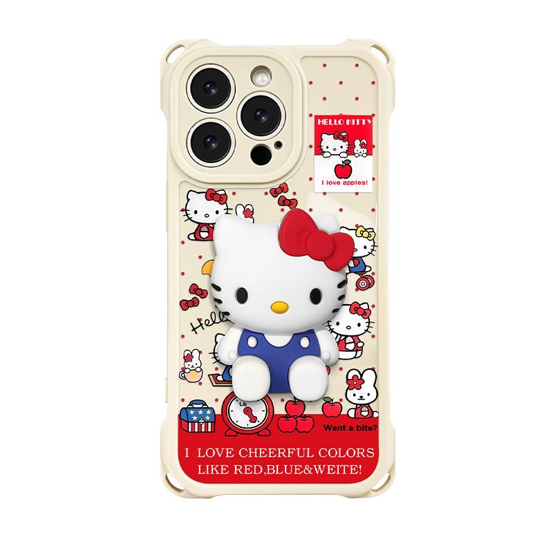 Cute kt cat bracket for apple 16promax mobile phone case iphone14 four-corner lanyard 15 soft silicone 13