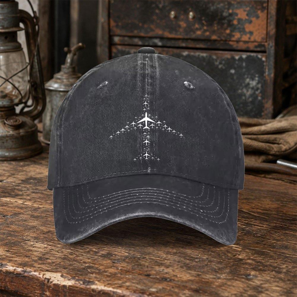 Airplane Pattern Washed Baseball Cap Duckbill Hat for Fitness Sports Travel Daily Wear MultiColor Valentines Gift