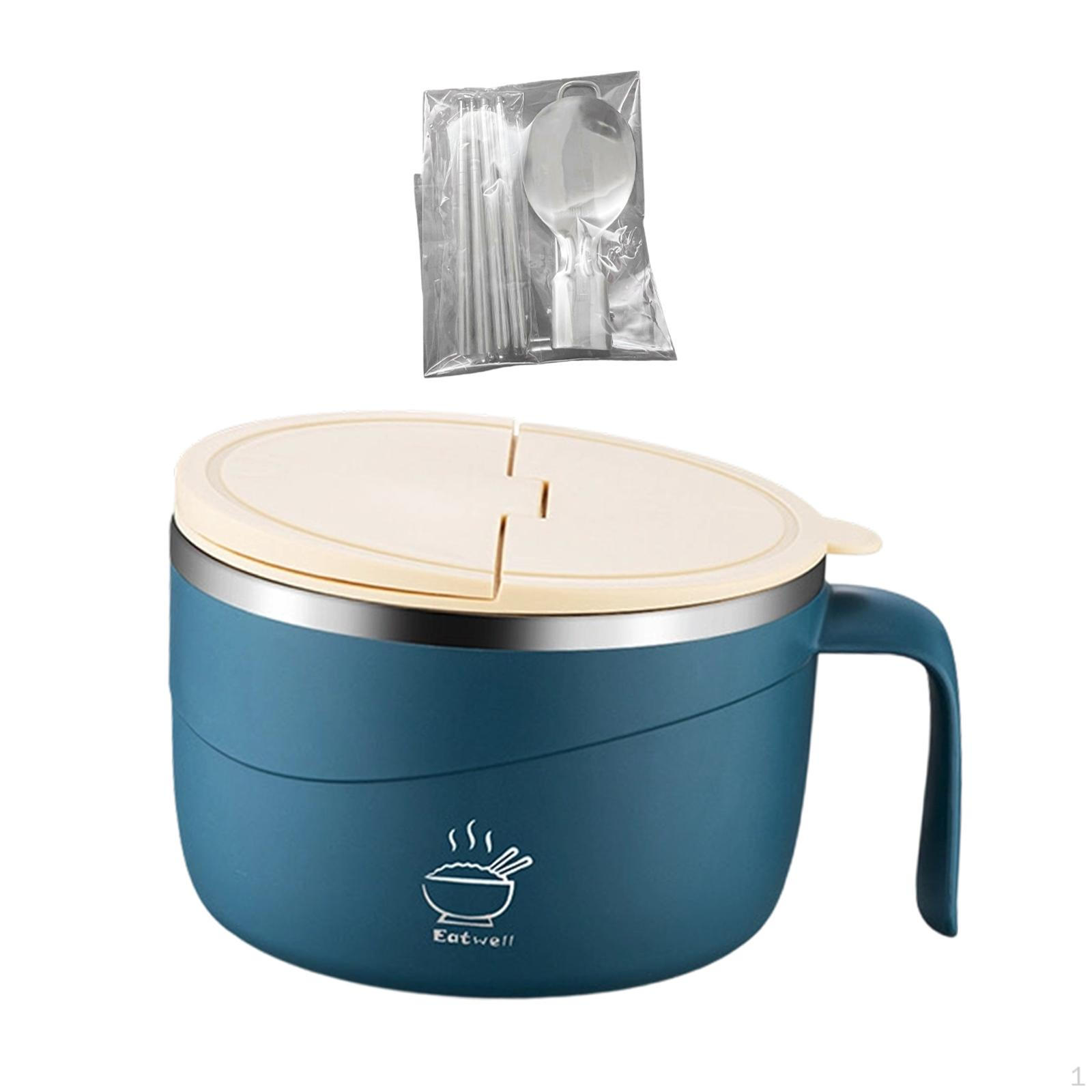 Ramen with Lid And Handle, Easy to Grip, Versatile, Portable, Round, for Soups, Instant Milk, Fruit blue