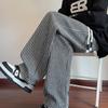 Men's American Retro Coffee Brown Striped Sweatpants - Straight Leg, Loose Fit, Heavyweight, Drapey Wide Leg for Spring/Autumn