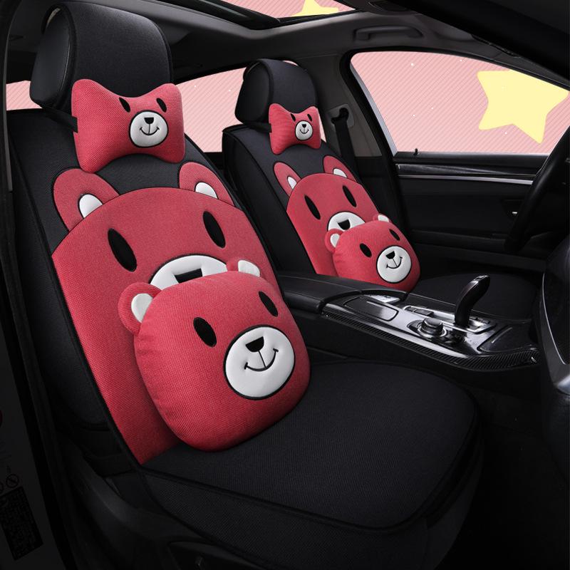 Cute Cartoon Bear Car Seat Cushion, Linen Fabric (Model 1802)
