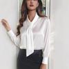 2025 Autumn Solid Color Fashion Design Long Sleeve Blouse with Ribbon for Women