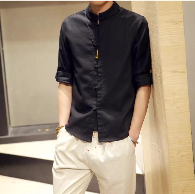 

Мужская повседневная рубашка в винтажном стиле с рукавом три четверти XXXXXL чёрный