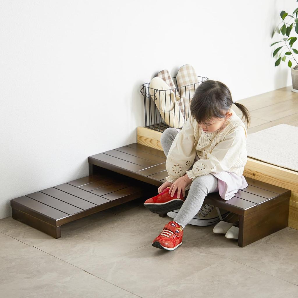 Wooden Entrance Step Natural Width Height 8cm [Belle Maison] Stool, Wood, Brown, 90cm,
