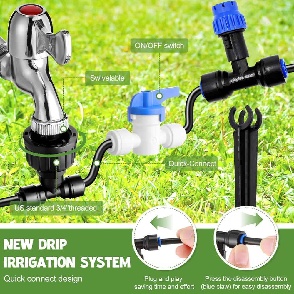 10-30M Drip Irrigation Kit Automatic Garden Watering System with 1/4 Quick Connect for Raised Beds