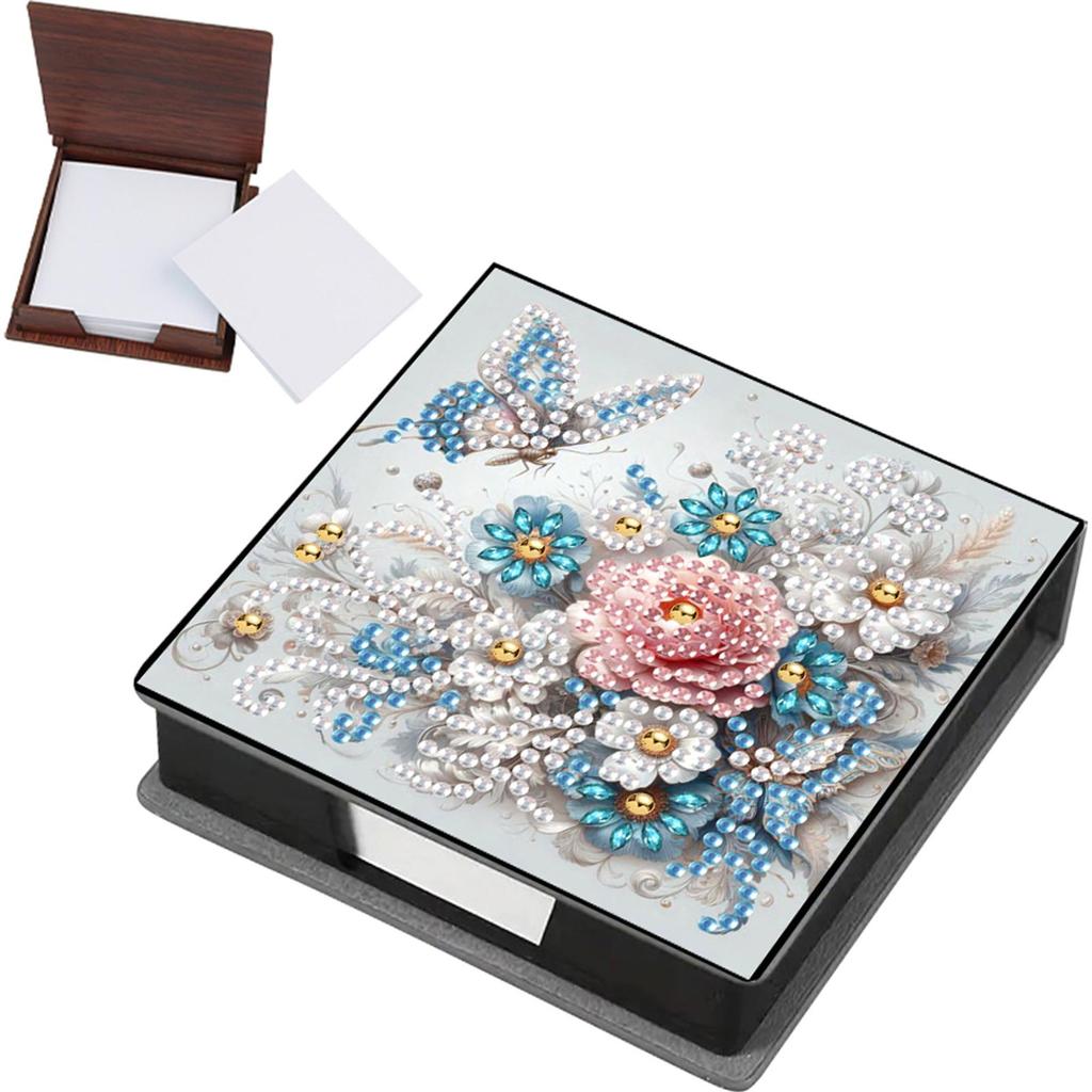 PU Animals Gem Painting Memo Pad Holder Mosaic Kit Flowers Rhinestones Post It Dispenser Animals & Flowers for Home Office