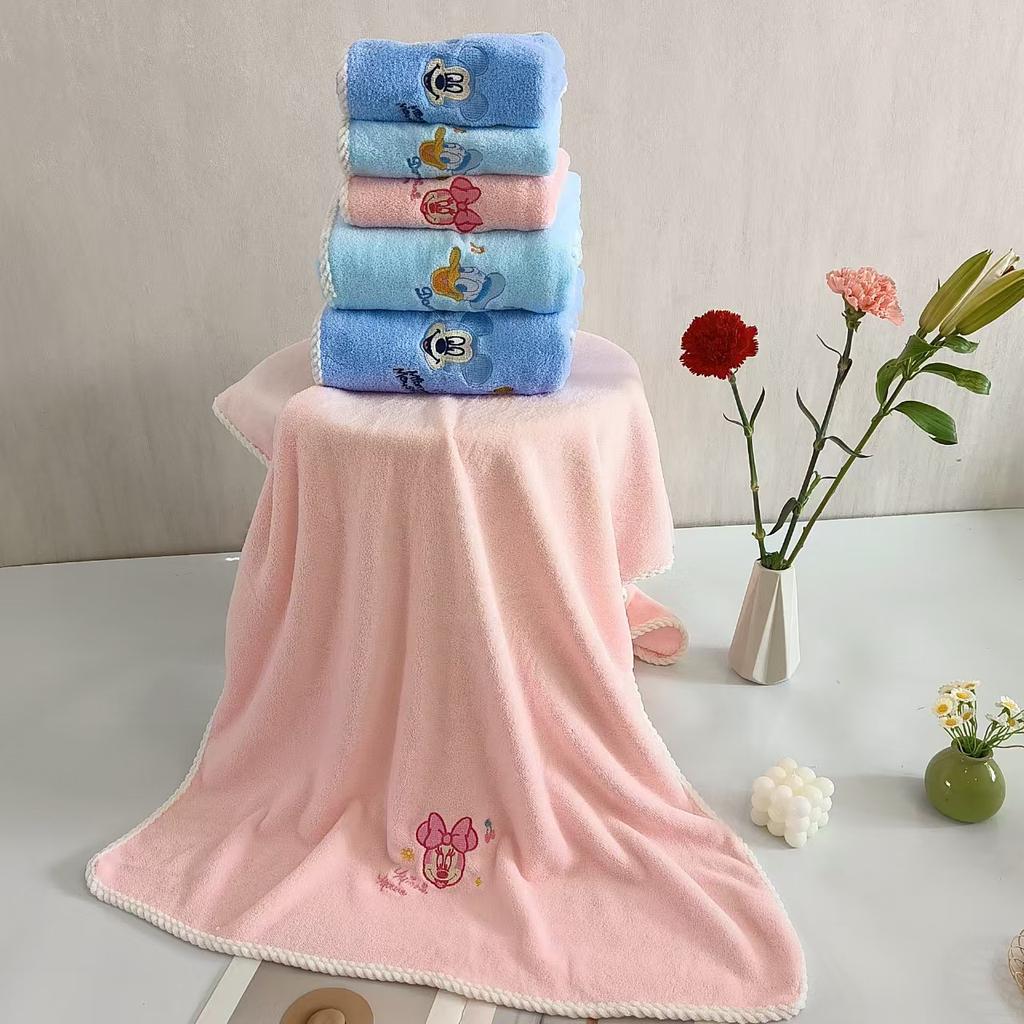 Coral Fleece Cartoon Minnie Mickey Embroidery Soft Water Absorption Without Hair Loss Towel Set Face Wash Home Bath