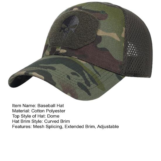 Baseballkappe Atmungsaktives Mesh-Splicing Verlängerter Schirm Totenkopf-Druck Sporthut Verstellbar Sommer Reisehut