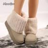 Warm Faux Fur Boots Tube Snow Boots Women 2025 Winter Round Toe Soft Thick Bottom Medium Heel Ankle Botas Winter Cotton Shoes
