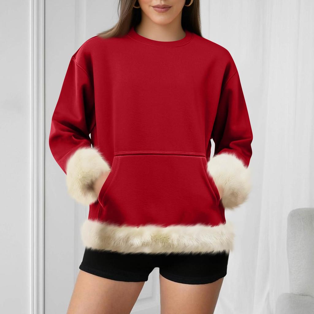Women's Casual Round Neck Long Sleeve Sweatshirt Solid Color Sweatshirt