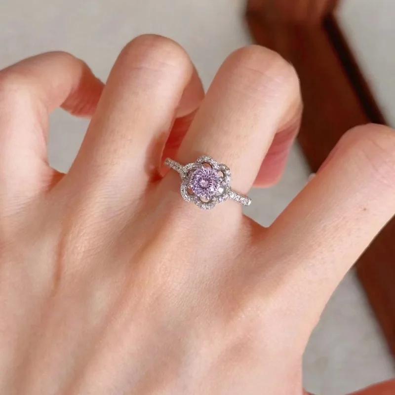Exquisite Luxury Purple Crystal Rings for Women Creative Inlaid Zircons High Quality Fashion Hollow Out Ring Zircon