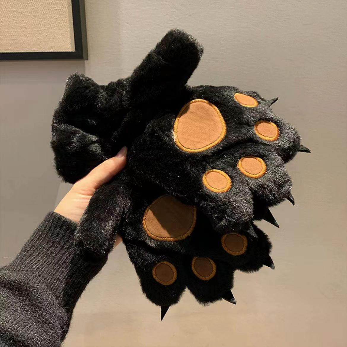 

Мультяшные плюшевые перчатки в виде медвежьих и кошачьих лапок для женщин - Милые, на флисовой подкладке, Защищающие от холода и Модные зимние аксессуары для велоспорта белый