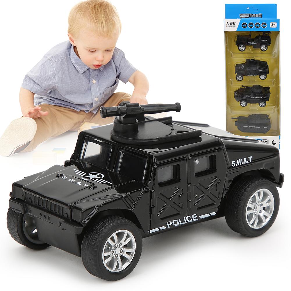 4pcs Box 1/60 High Simulation Pull Back Alloy Car Model Kid Toy Collection(Type D Police Car )