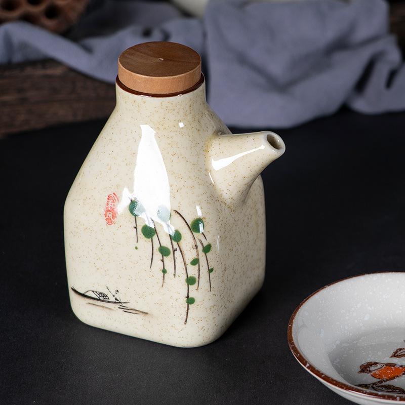 New Chinese Ceramic Soy Sauce Bottle Commercial Vinegar Cruet Kitchen Seasoning Bottle Liquor Chili Flask