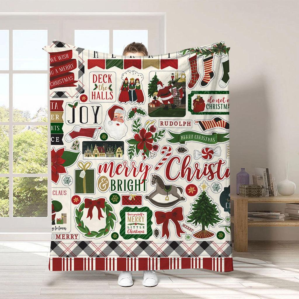 Christmas cartoon digital-printed polyester Bedroom velvet flannel cover blanket Fleece soft sofa cover blankets for beds