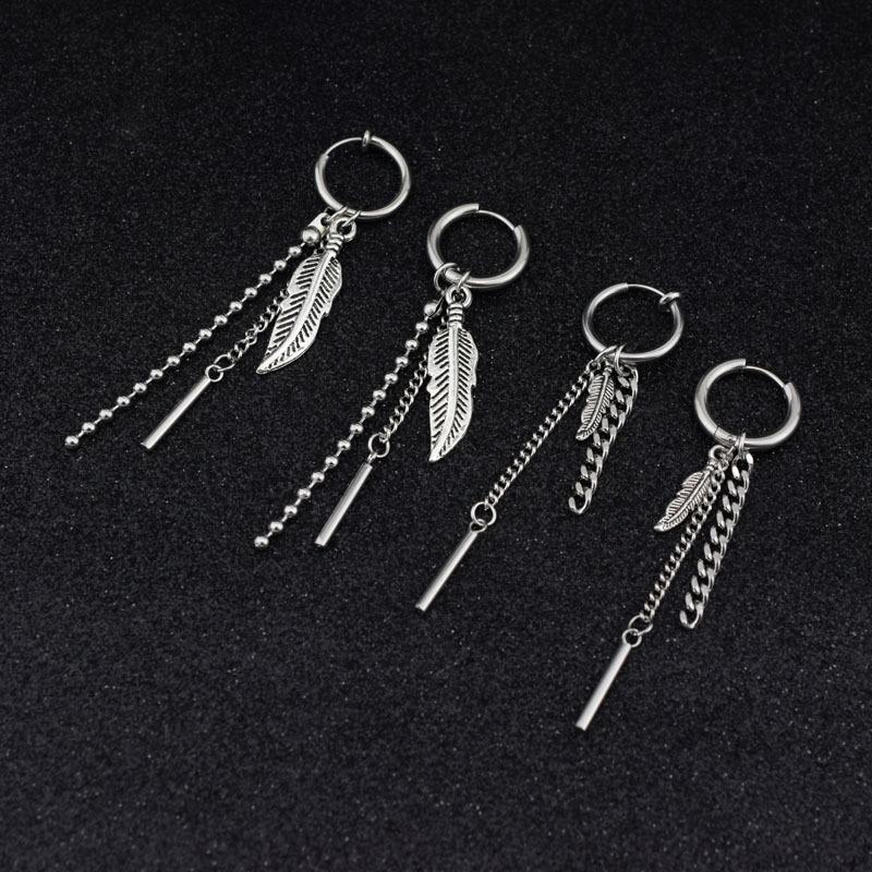 Titanium steel earrings bulletproof small group Park Zhimin same earrings personalized asymmetrical stainless steel earrings earclips