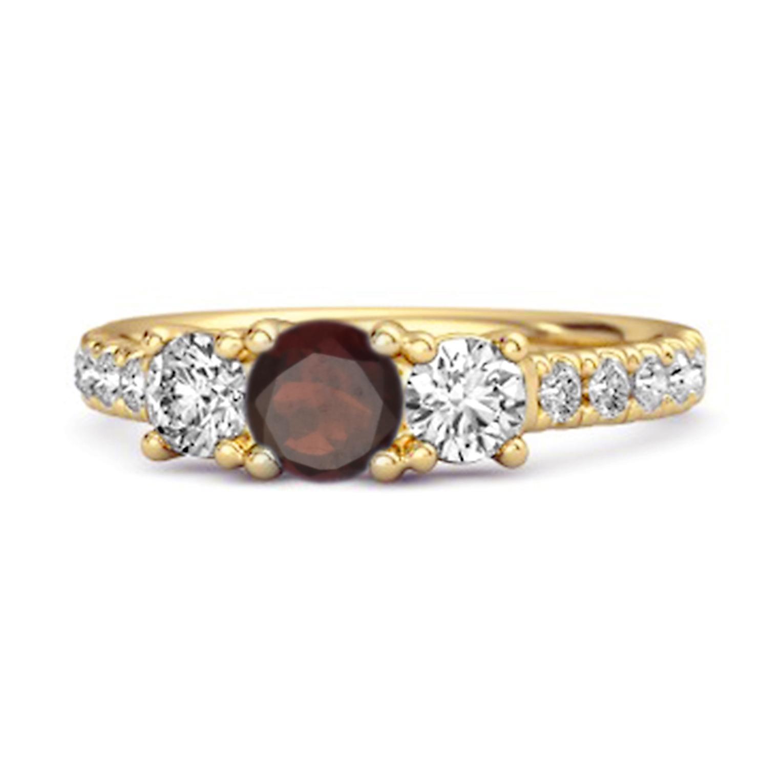 

Garnet Triple Stone pave Band Ring - 925 Sterling Silver Gold Vermeil 9 жовтий