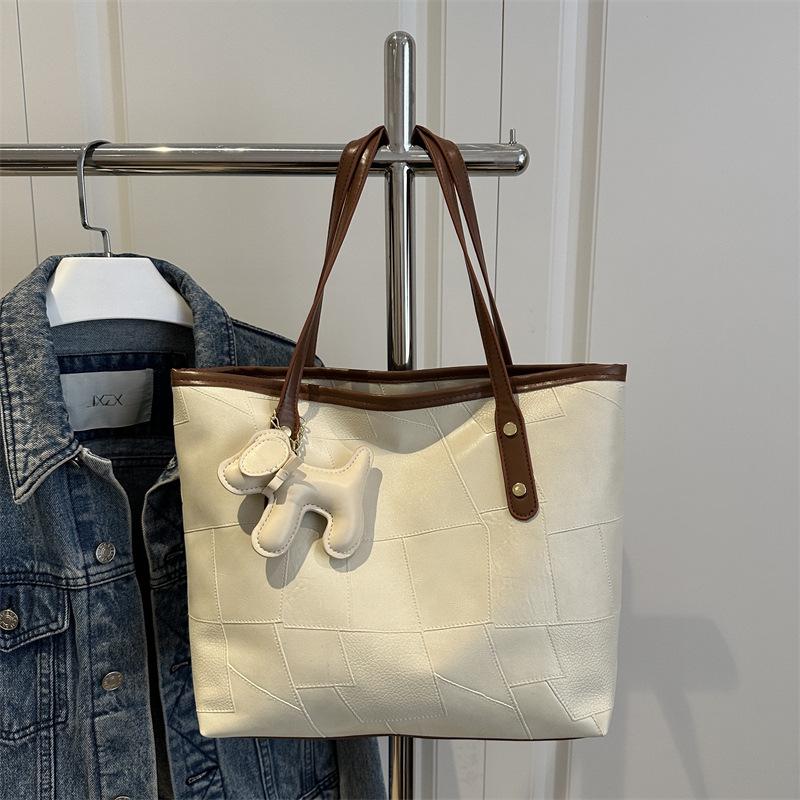 

Женская замшевая сумка-тоут с цветными блоками, весна/лето 2025: Универсальная сумка через плечо большой вместимости белый