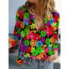 Women's Casual Flower Print Blouse Lapel Neck Blouse Women Long Sleeve Shirts Womens Clothing Casual Clothes Female Clothing