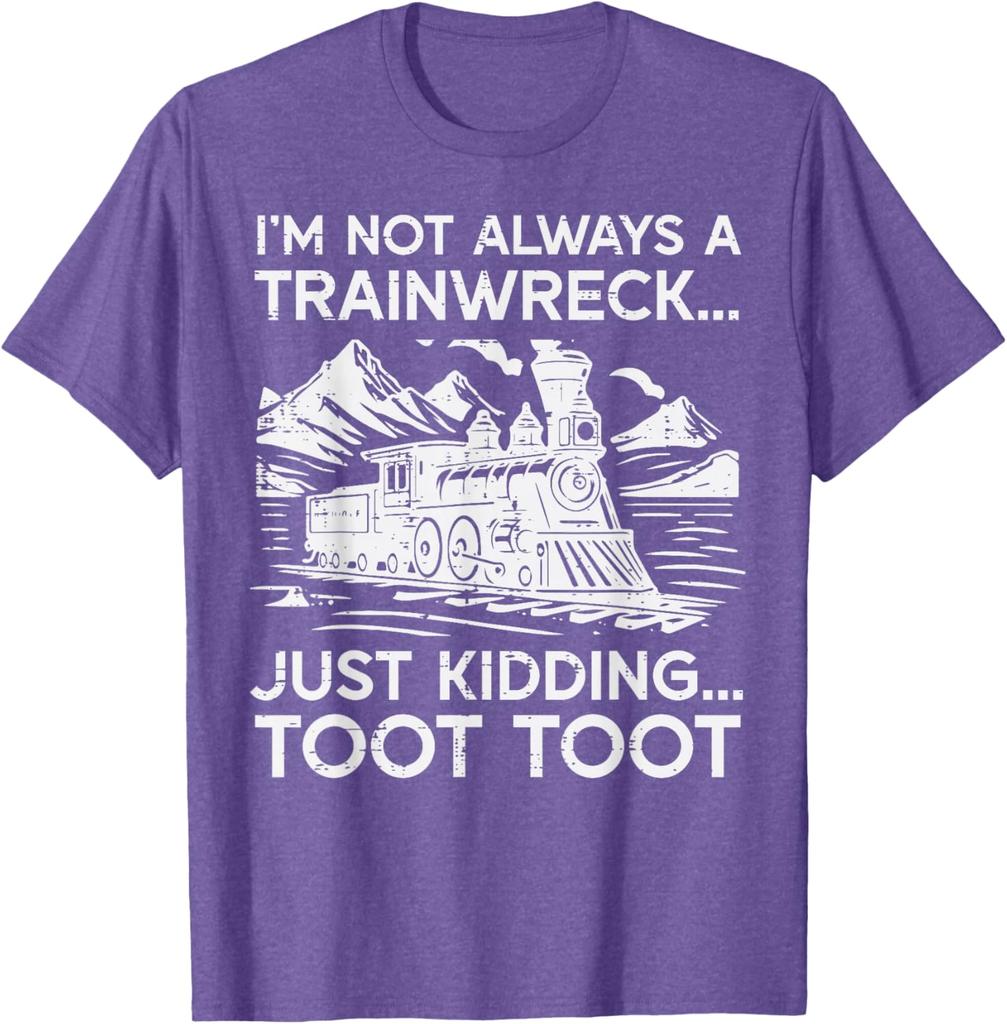 Trainwreck Funny Saying Locomotive Graphic Tee Casual Short Sleeve Cotton TShirt for Men Women