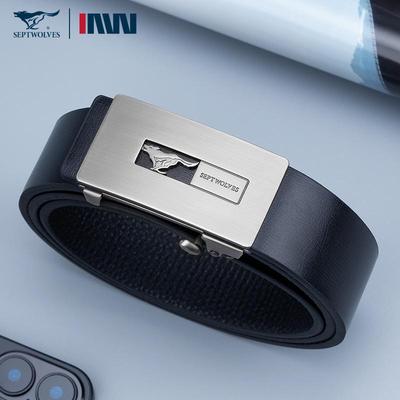 Ceinture en Cuir pour Homme Seven Wolves - Boucle Automatique, Polyvalente Haut de Gamme Casual, Cadeau Idéal pour les Festivals