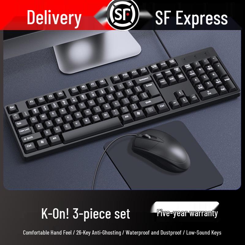 Kabelová business klávesnice a sada tichých myší pro PC a notebooky