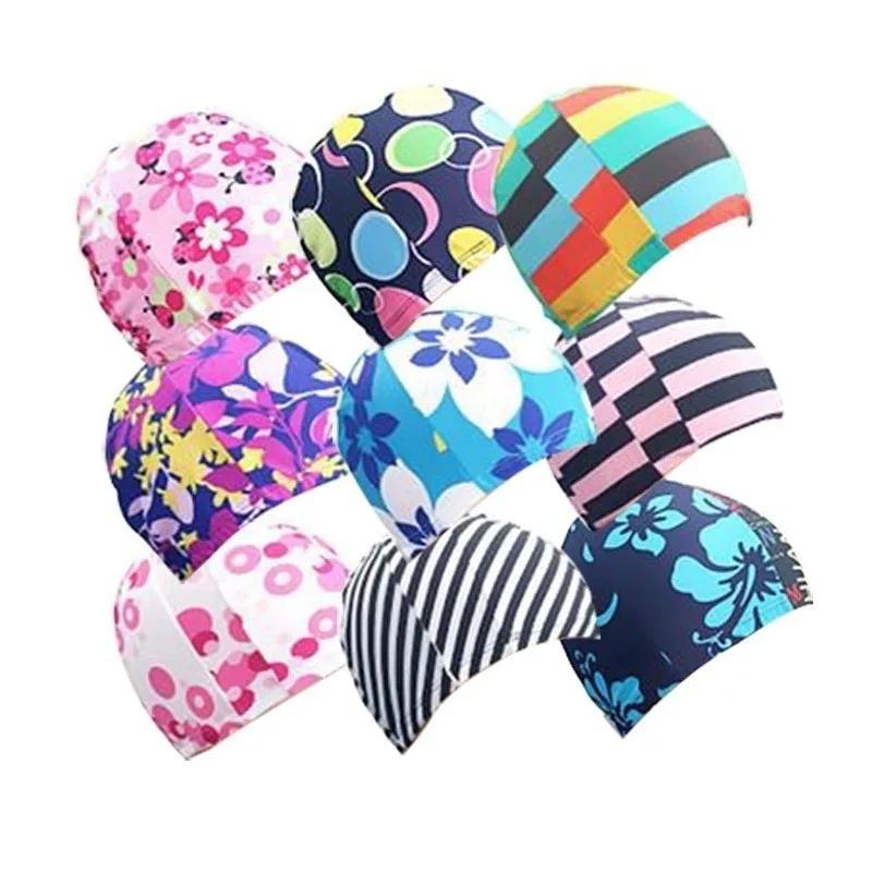 

1pcs Mix-color Swimming Caps Unisex Pattern Random Sporty Polyester Water Sport Pool Swimming Bathing Cap Hat For Swimming Pool