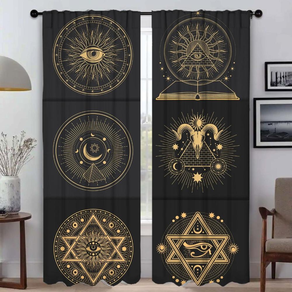 Retro Mystic Eye Zatemňovací závěs do pokoje 2 panely závěsů do ložnice Dělící stínidla Halloweenská dekorace Obývací kuchyň