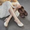 Genuine Leather French Cross Belt High Heel Sandals Fashionable Versatile Coarse Heel Women's Shoes