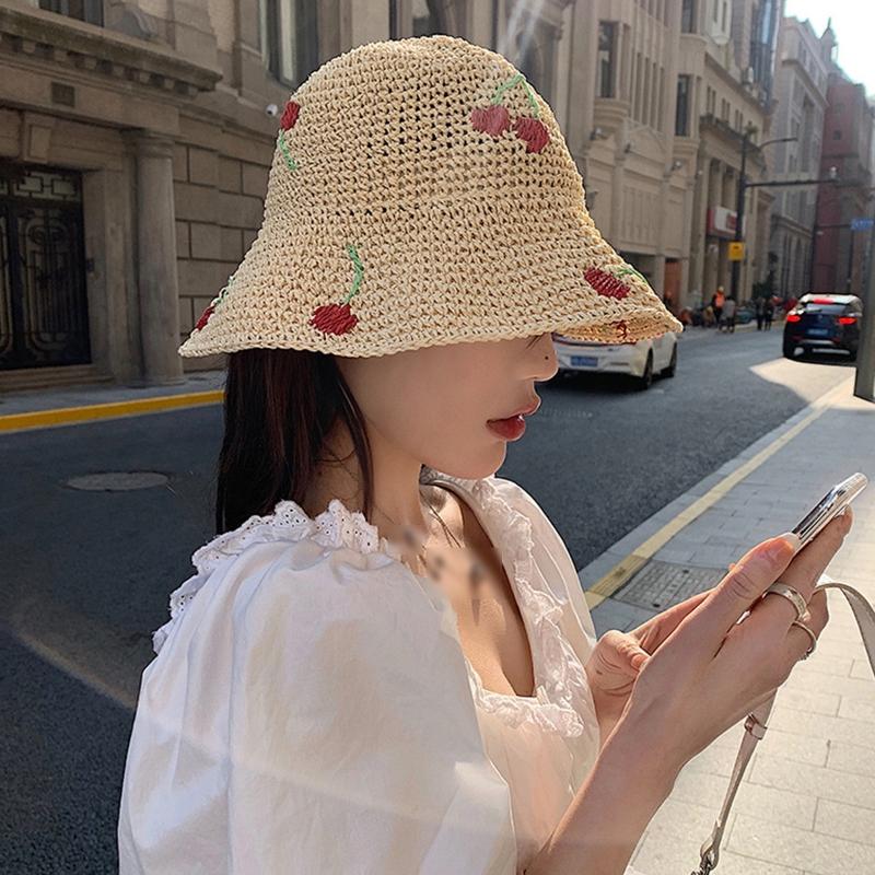 Women Crochet Bucket Hat Cute Ladies Outdoor Sports Fisherman Cap for Women Teenagers Casual Spring Summer Sunscreen