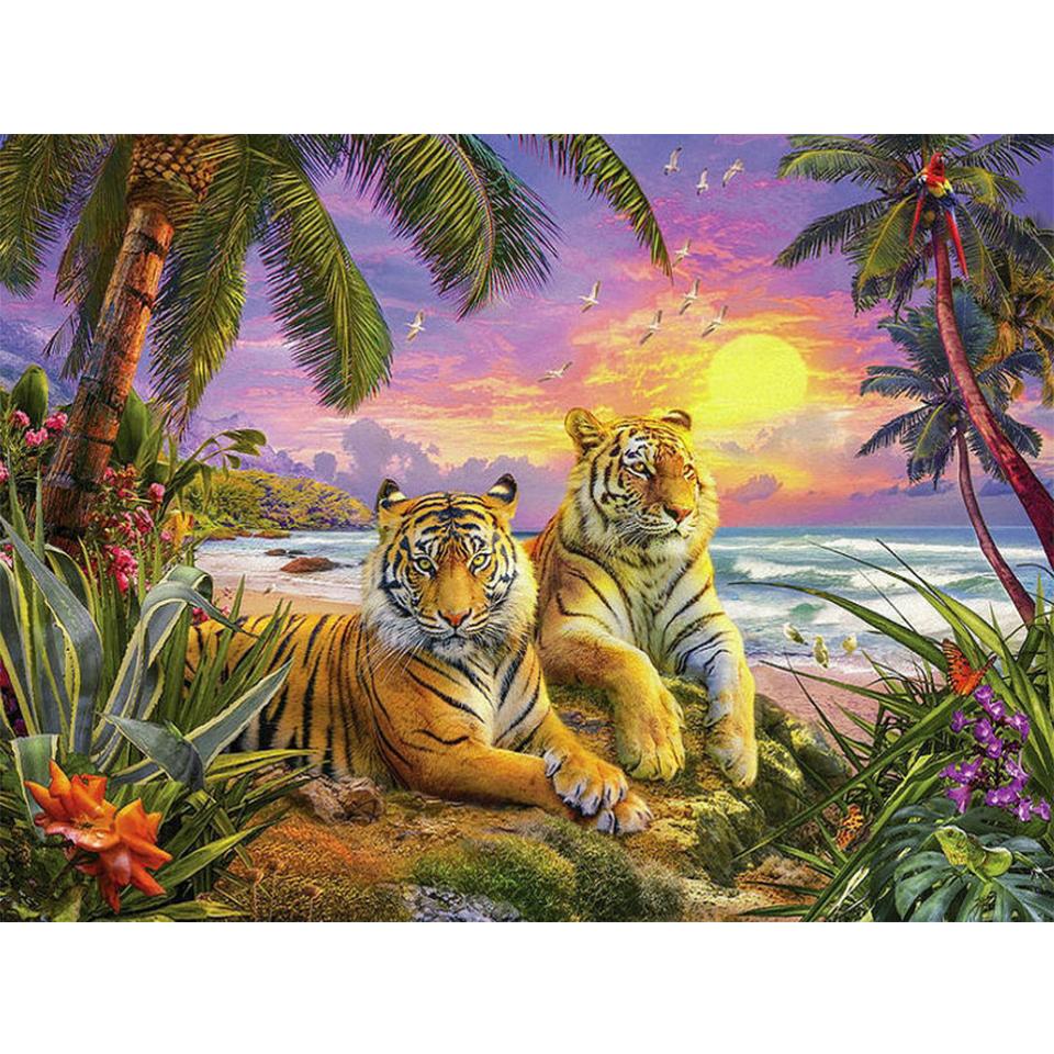 5D DIY diamantová malba Zvířecí obrázek Kulatý tygr Diamantové vyšívání Štrasová mozaika Domácí dekorace Dárek