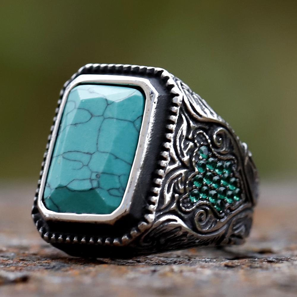 New Unique Design 316L Stainless Steel Turkish Stone Ring CZ Ring For Men High Quality Zircon Jewelry Gift