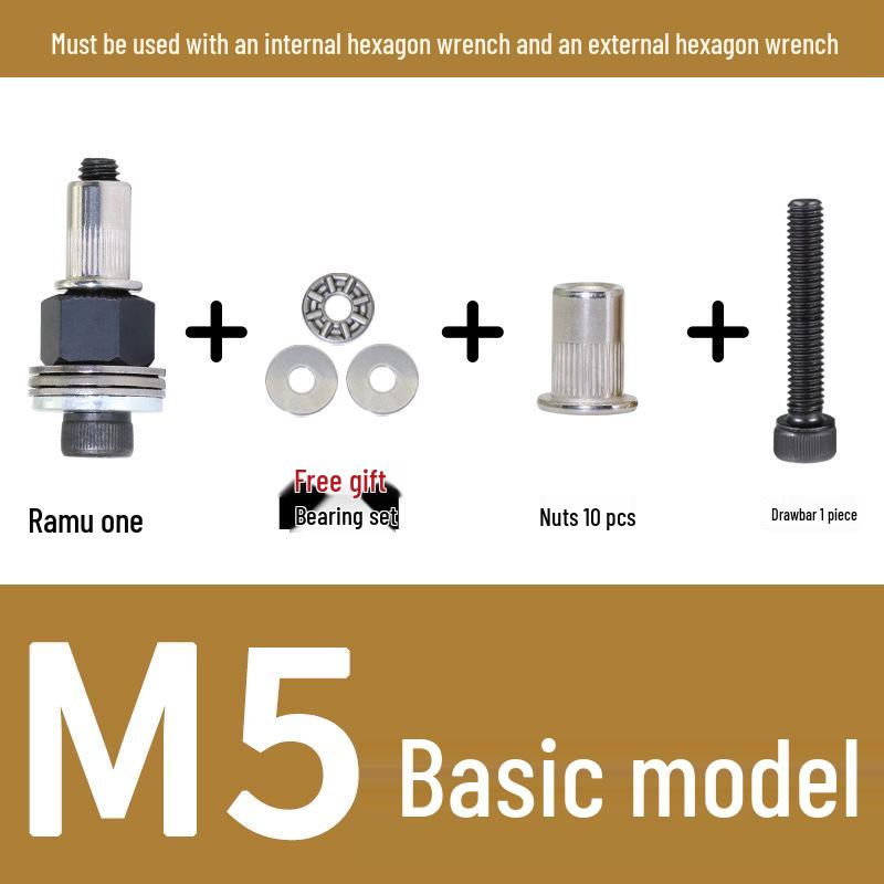 Multi-Purpose Electric Rivet Tool with Manual Wrench and Nut Head Attachment
