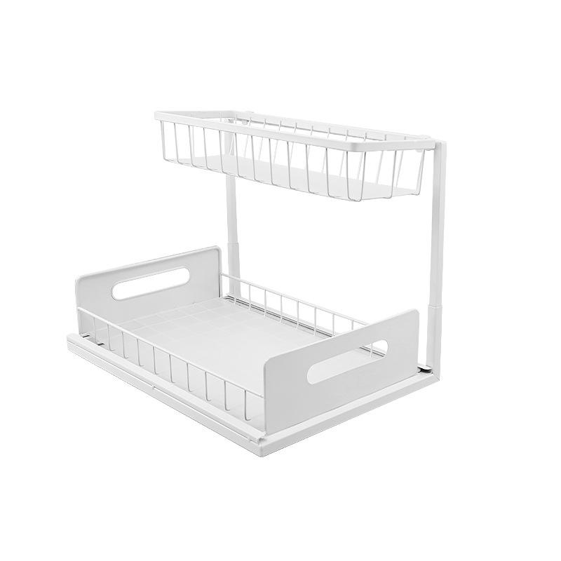 

Двухуровневые органайзеры и хранение под раковину с выдвижным ящиком, многоцелевой органайзер для полки в ванной для хранения на кухне и в ванной белый