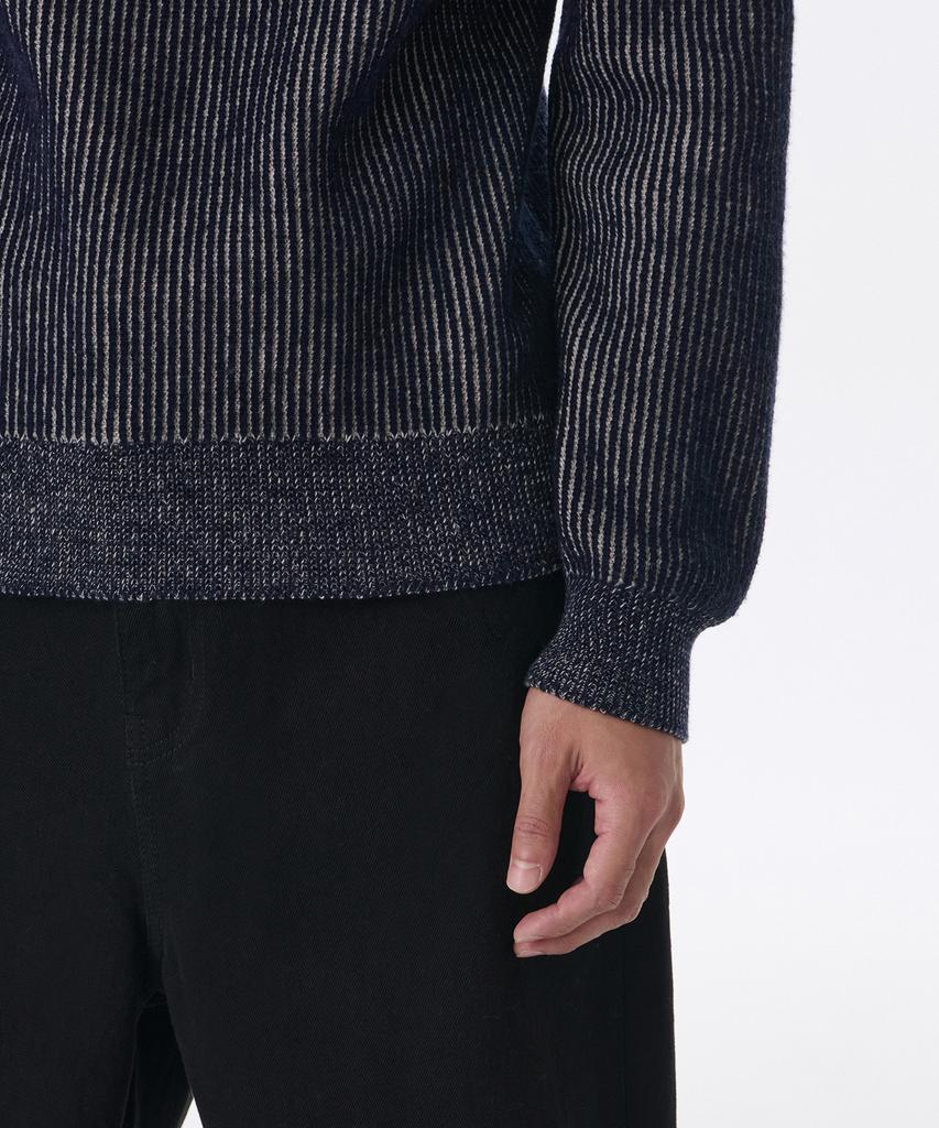 MUSINSA STANDARD Two-Tone Ribbed Crew Neck Knit [Navy/Oatmeal]