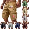 Herren Casual Cargo-Shorts mit mehreren Taschen, Flaggen- und Schriftzug-Print, Funktionales Design, Bequeme Passform, Geeignet für Outdoor-Aktivitäten