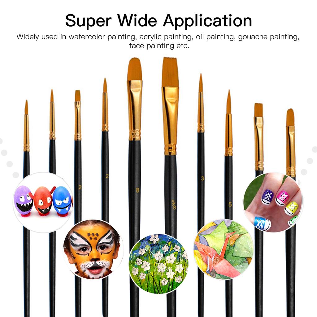 Sada 10 ks štětců Sada štětců pro umělce Několik středních štětců s nylonovými vlasy pro umělce