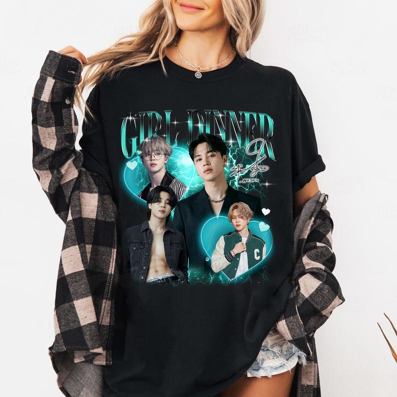 

Вінтажна футболка Jimin Park, Футболка для фанатів Girl Dinner, Хіп-хоп вуличний одяг, Оверсайз футболка з коротким рукавом, Повсякденний одяг XXXL