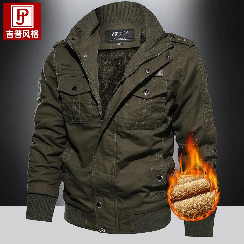 Jacket Men's Spring and Autumn New Multi-Bag Outdoor Cotton Casual Tooling Jacket Large Size Loose Stand-Up Collar Top