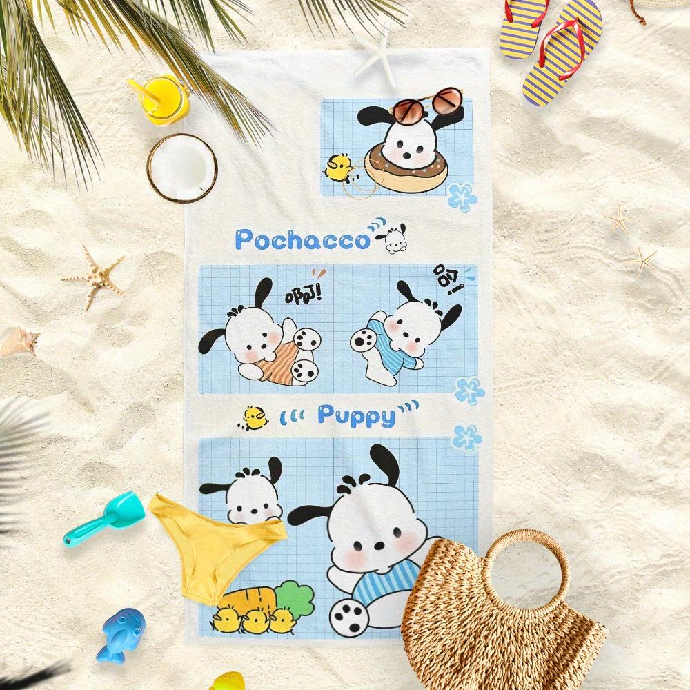 1pc Sanrio Pochacco Beach Towel Polyester - Lightweight Quick Dry Soft Swimming Travel Towel, Cute Puppy Pattern, Unisex for Cam