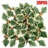 5-100Pcs Artificial Holly Berry Green Leaves Christmas Ornaments Gold Red Holly Berry Stems Xmas Tree Wreath Gifts Party Decor