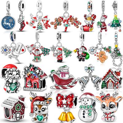 New Charms Copper Christmas Santa Claus Charm Beads Fit Snake Chain Bracelet Necklace Women Diy Jewelry