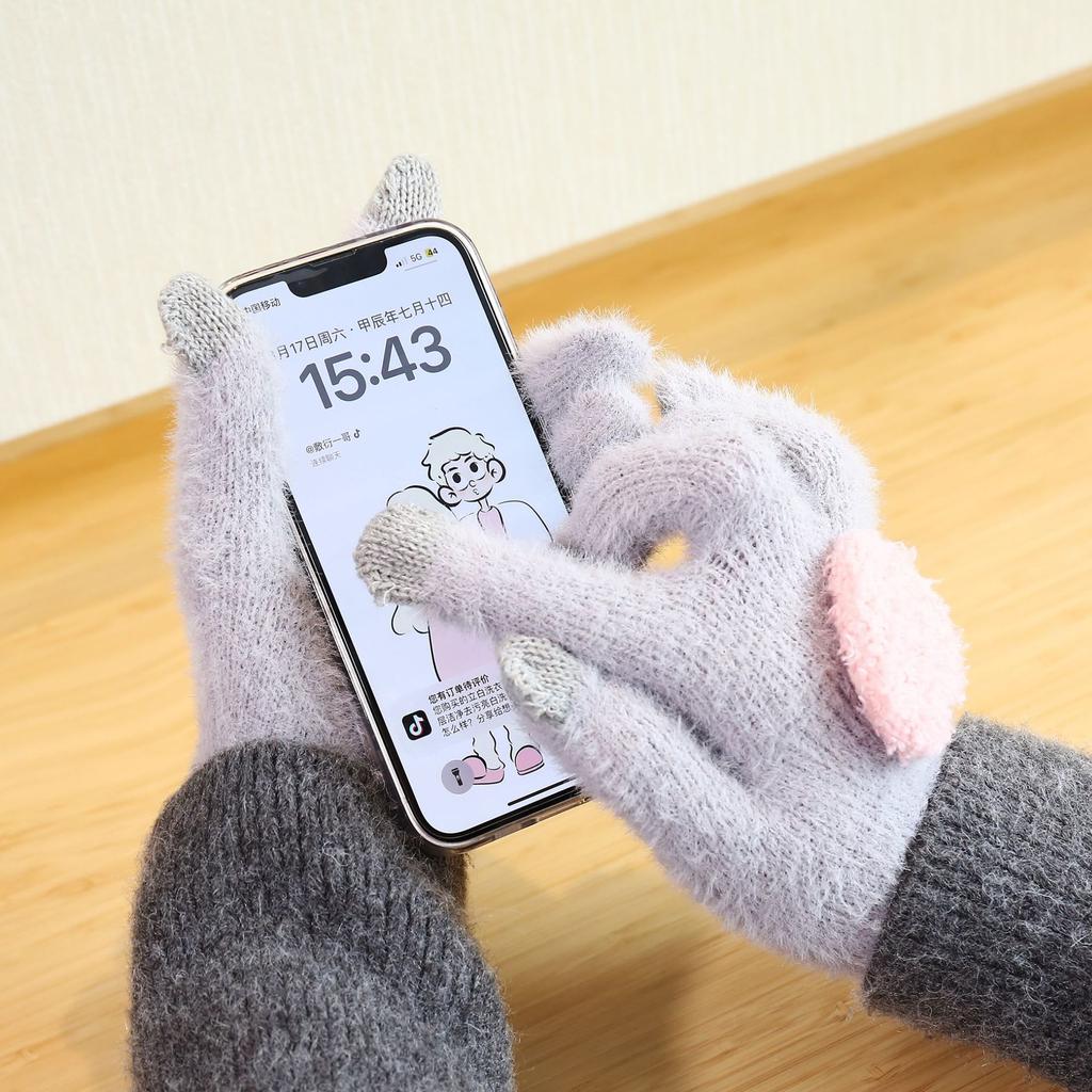 Gloves Women's Warm Velvet Thickened Cold-proof Korean Version of Students' Five-finger Autumn and Winter Cycling Design